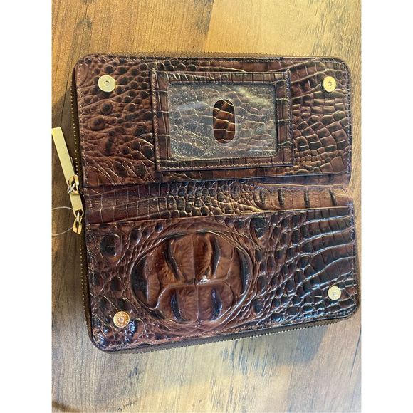 Brahmin Textured Leather Wallet Pecan Melbourne Brown Double Zip - Picture 9 of 14